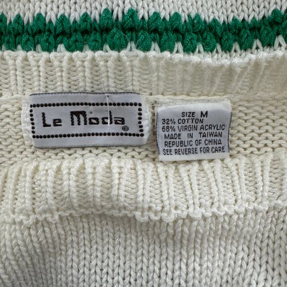 Vintage 1980s Striped Le Moda Sweater Ivory Size Medium Taiwan - Picture 5 of 7
